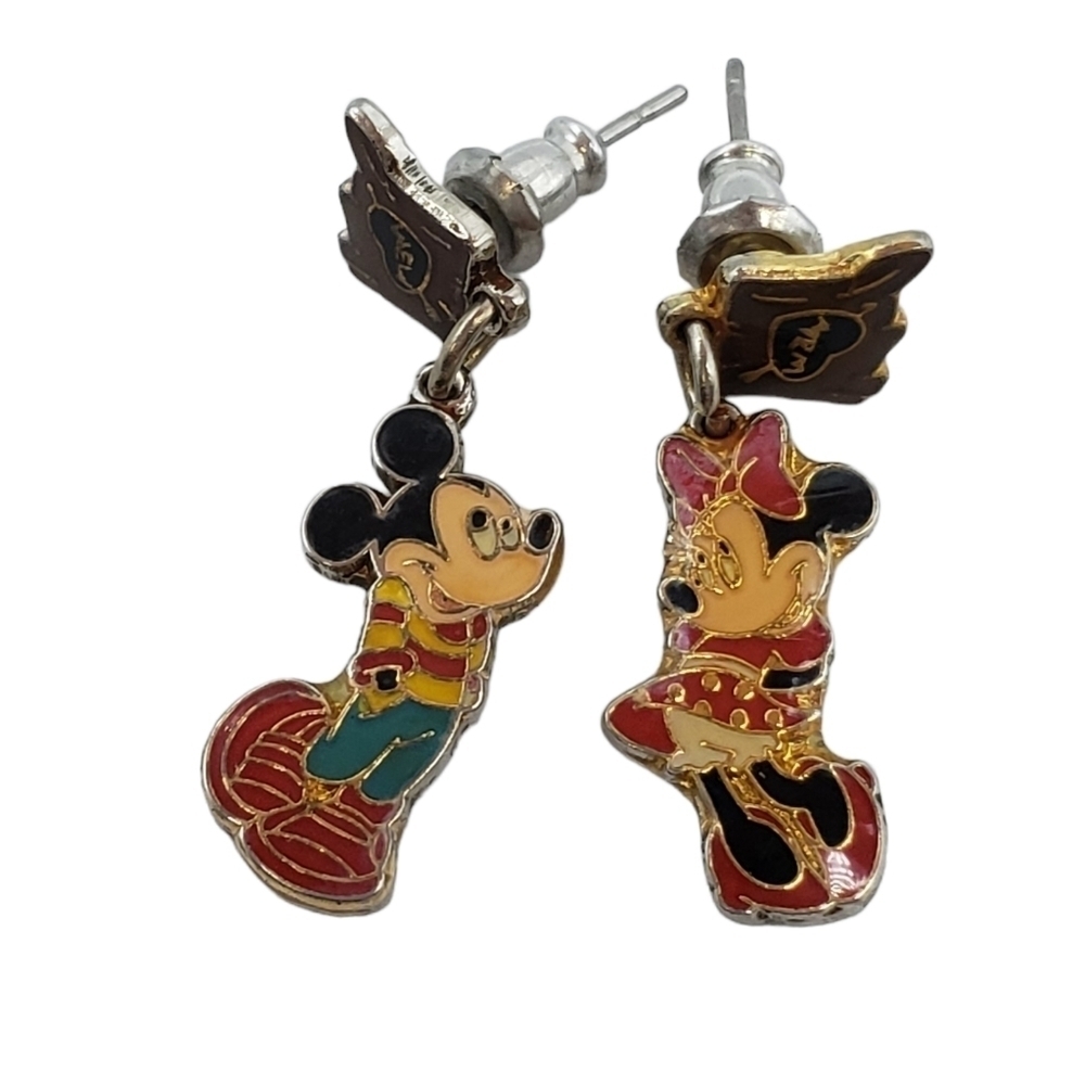Disney Enamel Mickey & Minnie Mouse Earrings Metal Dangle Stud Vintage